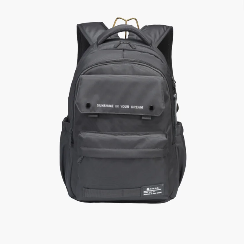 أطلس Slogan Print Backpack for Men - Black